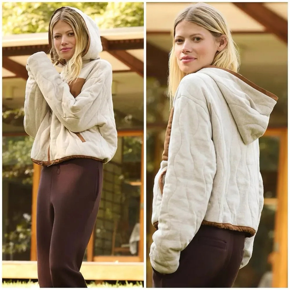 Spiritual Gangster For Anthropologie Quilted Zip-Up Jacket Soft Cropped Size XL